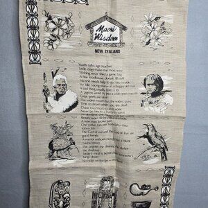 Vtg Maori Wisdom Proverbs Natural Flax Linen Tea Hand Towel New Zealand 19 x 29"